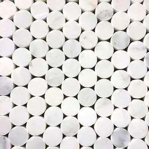 Bianco Carrara Penny Round Marble Wall And Floor Mosaic and Backsplash White & Gray 12"x12" (3/4" Chip Size)