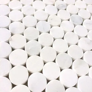 Bianco Carrara Penny Round Marble Wall And Floor Mosaic and Backsplash White & Gray 12"x12" (3/4" Chip Size)