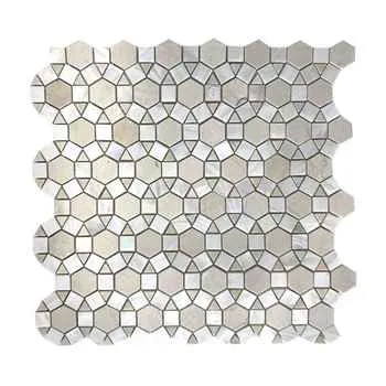 Bloom Crema Marfil Marble & Mother Of Pearl White Shell Polished Waterjet Mosaic 11.5"x11.75"
