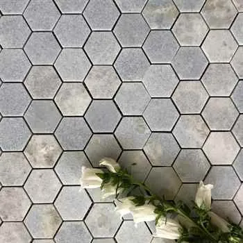 Blue Celeste Hexagon 2" Polished Mosaic White & Blue 12"x12" (2" Chip Size)