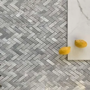 Blue De Argentiono Herringbone Mosaic Polished Marble 11"x11" (1"x2.5" Chip Size) - <b>extra 6% off</b>