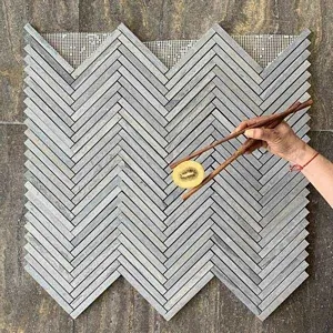 Bluewood Herringbone Mosaic Limestone Honed Marble 7.5"x8.5" (5/8"x6" Chip Size) - <b> Extra 7% off</b>