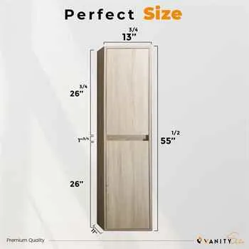 Brick Bathroom Storage Side Cabinet Oak - Two Doors Four Shelves 