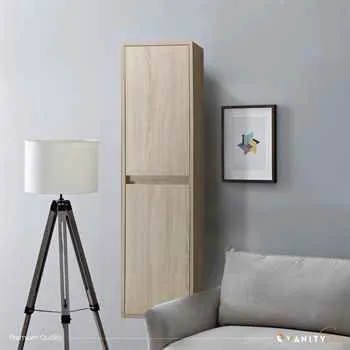 Brick Bathroom Storage Side Cabinet Oak - Two Doors Four Shelves 