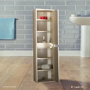 Brick Bathroom Storage Side Cabinet Oak - Two Doors Four Shelves 