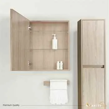 Brick Bathroom Storage Side Cabinet Oak - Two Doors Four Shelves 