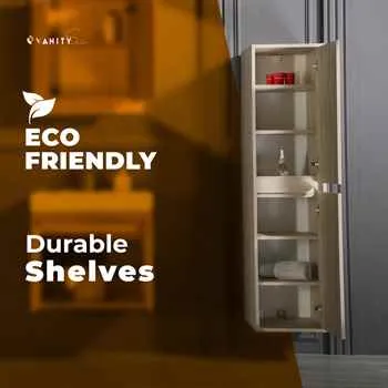 Brick Bathroom Storage Side Cabinet Oak - Two Doors Four Shelves 