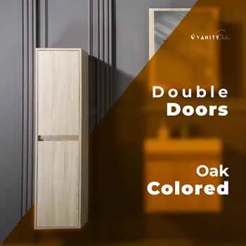 Brick Bathroom Storage Side Cabinet Oak - Two Doors Four Shelves 