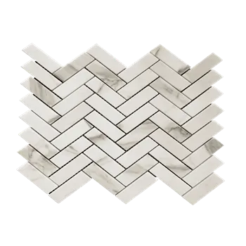 Calacatta Marble Mosaic Polished Herringbone White & Beige 12"x12" (1"x3" Chip Size)