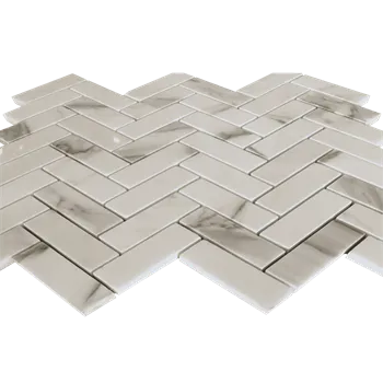 Calacatta Marble Mosaic Polished Herringbone White & Beige 12"x12" (1"x3" Chip Size)