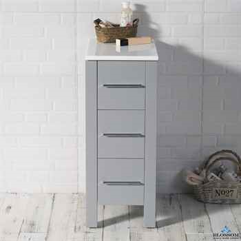 Canberra 12" Side Cabinet - Modern Bathroom Storage Solid wood 12W 29 3/4"H 18"D Metal Gray Glossy 3 Drawers