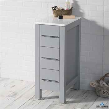 Canberra 12" Side Cabinet - Modern Bathroom Storage Solid wood 12W 29 3/4"H 18"D Metal Gray Glossy 3 Drawers