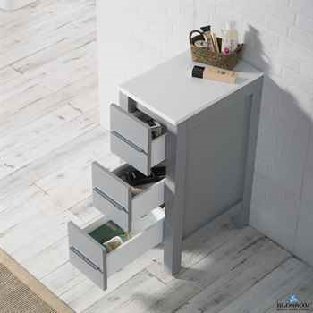 Canberra 12" Side Cabinet - Modern Bathroom Storage Solid wood 12W 29 3/4"H 18"D Metal Gray Glossy 3 Drawers