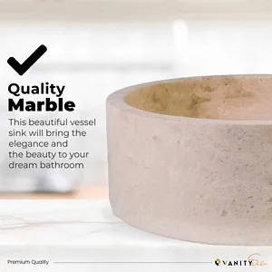Cherry Hill Bathroom Stone Vessel Sink Marble Crema Marfil Beige Honed H: 6" X Q16" Top Sink
