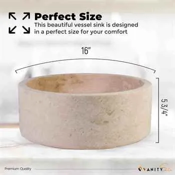 Cherry Hill Bathroom Stone Vessel Sink Marble Crema Marfil Beige Honed H: 6" X Q16" Top Sink