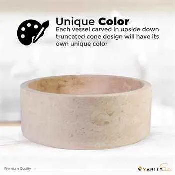 Cherry Hill Bathroom Stone Vessel Sink Marble Crema Marfil Beige Honed H: 6" X Q16" Top Sink