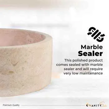 Cherry Hill Bathroom Stone Vessel Sink Marble Crema Marfil Beige Honed H: 6" X Q16" Top Sink