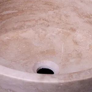 Cherry Hill Bathroom Stone Vessel Sink Marble Crema Marfil Beige Honed H: 6" X Q16" Top Sink