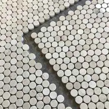 Crema Marfil Penny Round Mosaic Polished Beige Marble 12"x12" (3/4" Chip Size)
