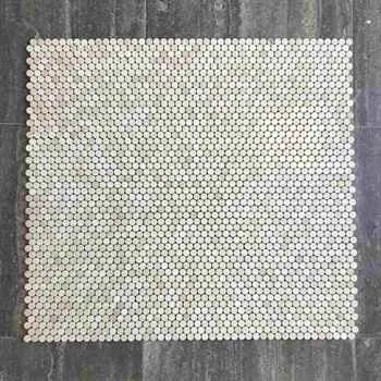 Crema Marfil Penny Round Mosaic Polished Beige Marble 12"x12" (3/4" Chip Size)