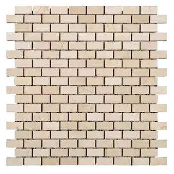 Crema Marfil Polished Marble Brick Mosaic Beige 12"x12" (5/8" x 1-1/4" Chip Size)