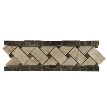 Dark Emperador & Cappucino Polished Basketweave Marble Mosaic Border Tiles 4"x12"