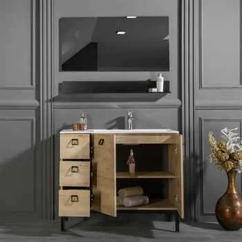 Elizabeth 39.5 inch Oak Color Bathroom Vanity Metal Legs