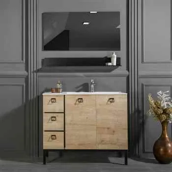 Elizabeth 39.5 inch Oak Color Bathroom Vanity Metal Legs