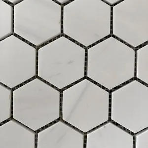Dolomite Hexagon Mosaic Polished Marble 10.5"x12" (2" Chip Size)