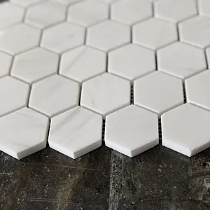 Dolomite Hexagon Mosaic Polished Marble 10.5"x12" (2" Chip Size)