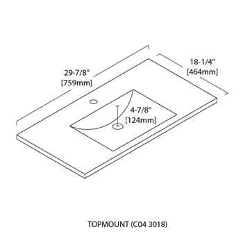 Elegant Top-Mount Ceramic Basin Sink, 30"x18", Three Holes, 8" Spread, cUPC Certified
