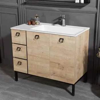 Elizabeth 39.5 inch Oak Color Bathroom Vanity Metal Legs