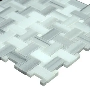 Equator Marmara Marble Polished Basketweave With Equator Polished Mosaic 12"x12" (1"x2" Chip Size)