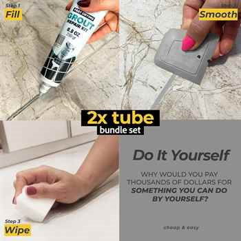 Grey 8.8 oz (2 Pack) PentaUSA Premixed Grout Repair Set with Scraper, Ready To Use