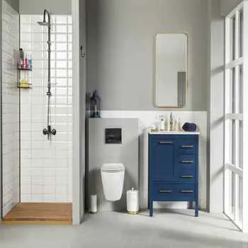 Grove 30" Navy Blue Bathroom Vanity with Carrara Marble Countertop included Porcelain Sink