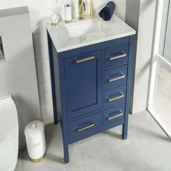 Grove 30" Navy Blue Bathroom Vanity with Carrara Marble Countertop included Porcelain Sink