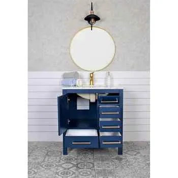 Grove 30" Navy Blue Bathroom Vanity with Carrara Marble Countertop included Porcelain Sink