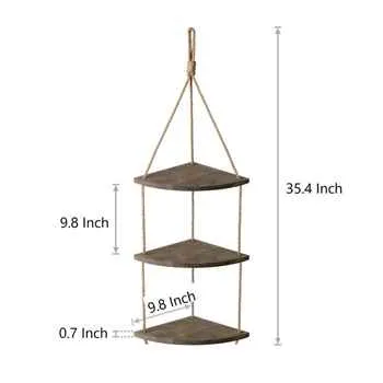 Handmade Solid Wood Hanging Wall Shelf with Adjustable 3 Walnut Shelves