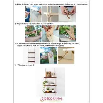 Handmade Solid Wood Hanging Wall Shelf with Adjustable 3 Walnut Shelves