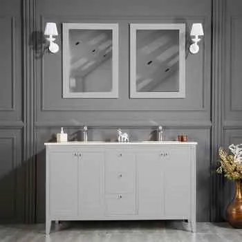 Lakewood 60" Light Gray Double Sink Bathroom Cabinet