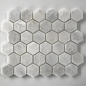 IceBerg Hexagon 2" Polished Mosaic Marble 10.75"x12" (2" Chip Size)