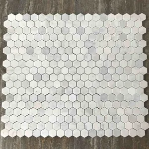 Imperial Carrara Hexagon Floor&Wall Mosaic Polished White Marble 10.75x12" (2" Chip Size)