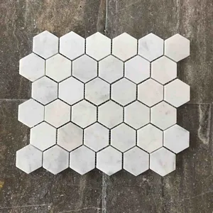 Imperial Carrara Hexagon Floor&Wall Mosaic Polished White Marble 10.75x12" (2" Chip Size)