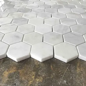 Imperial Carrara Hexagon Floor&Wall Mosaic Polished White Marble 10.75x12" (2" Chip Size)