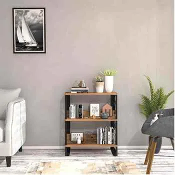 23" Versatile 3-Tier Metal Bookshelf in Atlantic Pine / Black - Easy to Install and Clean