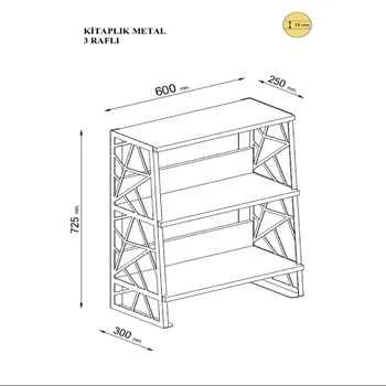 23" Versatile 3-Tier Metal Bookshelf in Atlantic Pine / Black - Easy to Install and Clean