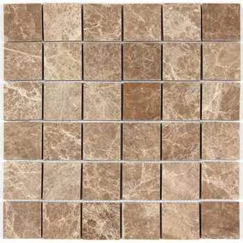 Light Emperador Marble 2x2 Polished Square Mosaic  12"x12" (2" Chip Size)