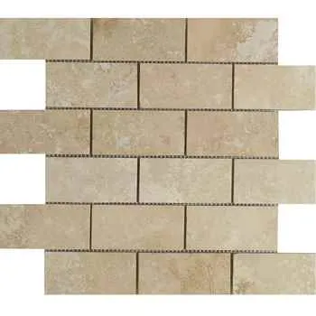 Light Travertine Mosaic Filled&honed Natural Stone 12"x12" (2"x4" Chip Size)
