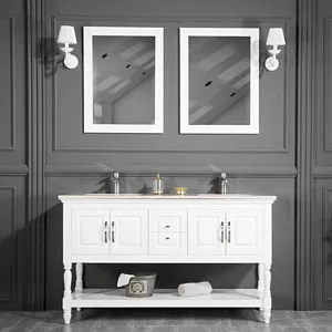 Hamilton 60" White Double Sink Bathroom Cabinet