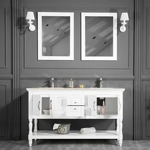 Hamilton 60" White Double Sink Bathroom Cabinet